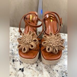 Brown Floral Wedge Sandals